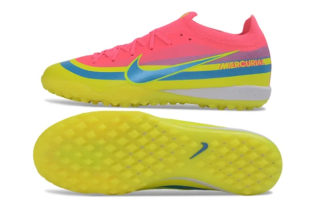 Nike Mercurial Pink Yellow Sock-Fit Knit Upper Vibrant Multicolor Banding Turf Soccer Shoes 5