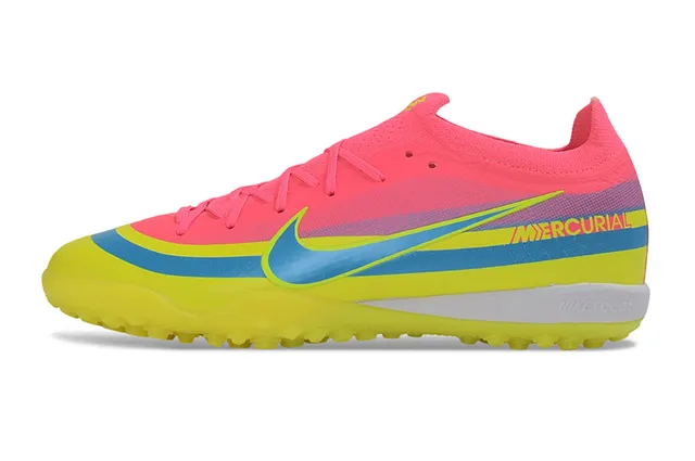 Nike Mercurial Pink Yellow Sock-Fit Knit Upper Vibrant Multicolor Banding Turf Soccer Shoes 8