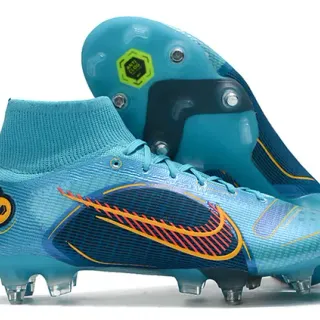 Nike Mercurial Superfly 高切 Cyan Navy Orange 钉地足球鞋
