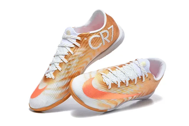 Nike Mercurial Vapor Tênis de futebol indoor laranja branco low-cut knit upper gradient weave 2