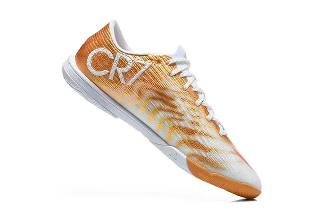 Nike Mercurial Vapor Tênis de futebol indoor laranja branco low-cut knit upper gradient weave 3
