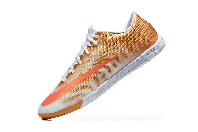 Nike Mercurial Vapor Tênis de futebol indoor laranja branco low-cut knit upper gradient weave 4
