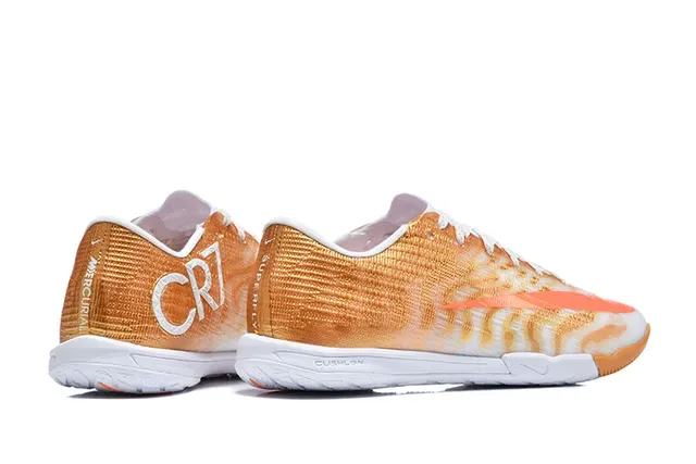 Nike Mercurial Vapor Tênis de futebol indoor laranja branco low-cut knit upper gradient weave 5