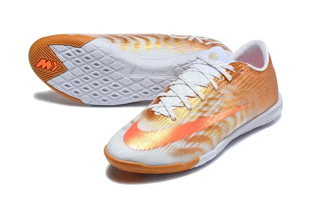 Nike Mercurial Vapor Tênis de futebol indoor laranja branco low-cut knit upper gradient weave 6
