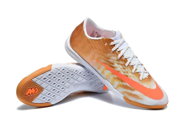 Nike Mercurial Vapor Tênis de futebol indoor laranja branco low-cut knit upper gradient weave 7