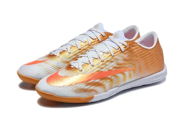 Nike Mercurial Vapor Tênis de futebol indoor laranja branco low-cut knit upper gradient weave 8