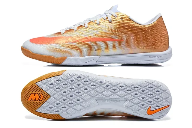 Nike Mercurial Vapor Tênis de futebol indoor laranja branco low-cut knit upper gradient weave 9