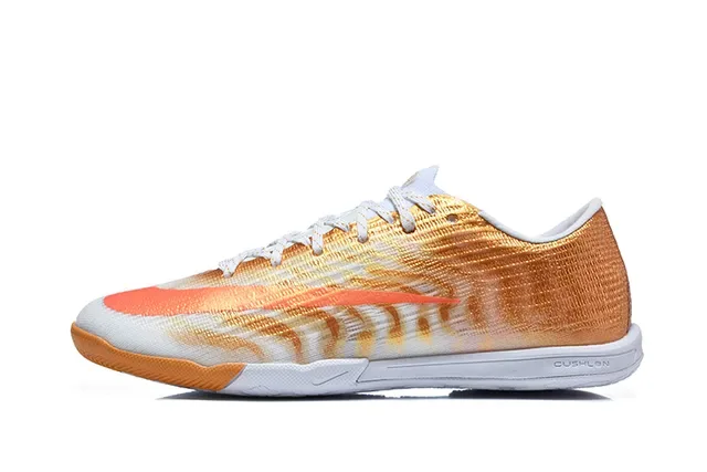 Nike Mercurial Vapor Tênis de futebol indoor laranja branco low-cut knit upper gradient weave 10