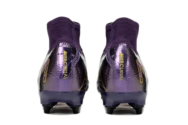 Nike Mercurial Vapor Purple Gold High-Cut Knit Upper Metallic Iridescent Finish Firm-Ground Soccer Shoes 4