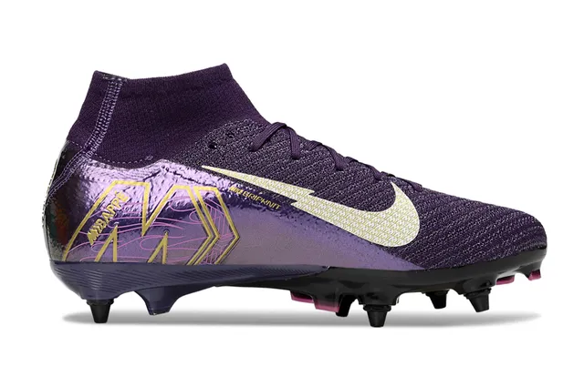 Nike Mercurial Vapor Purple Gold High-Cut Knit Upper Metallic Iridescent Finish Firm-Ground Soccer Shoes 7