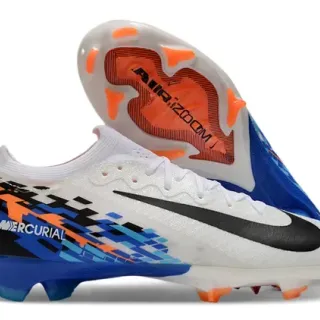 Nike Mercurial أحذية كرة القدم أبيض أزرق منخفضة القطع ملائمة ديناميكية أرضية صلبة