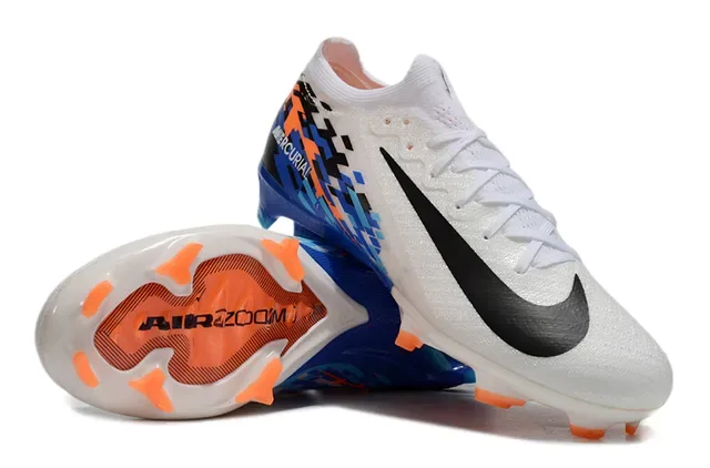 Nike Mercurial chaussures de football blanches bleues basse coupe ajustement dynamique surface ferme 3