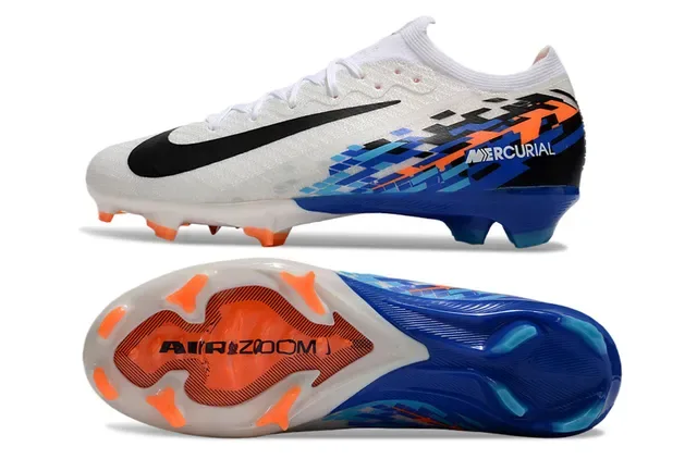 Nike Mercurial chaussures de football blanches bleues basse coupe ajustement dynamique surface ferme 5