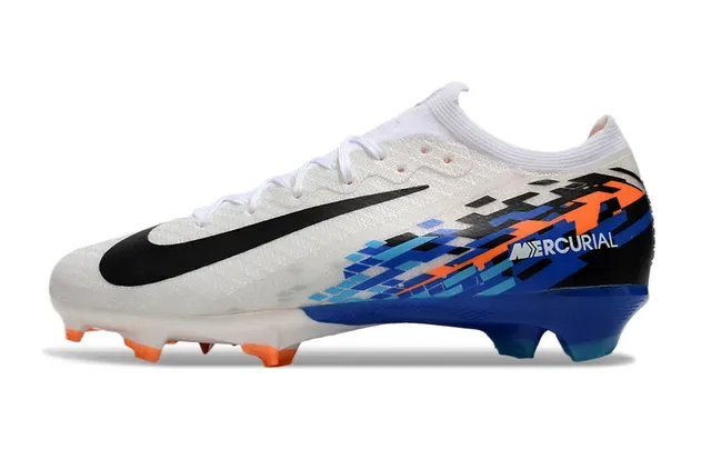 Nike Mercurial chaussures de football blanches bleues basse coupe ajustement dynamique surface ferme 8