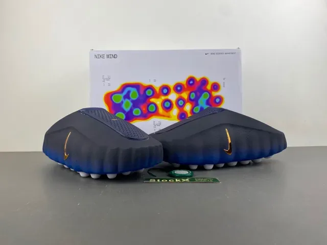 Nike Navy Blue Molded Rubber Sole Perforated Upper Slippers 10