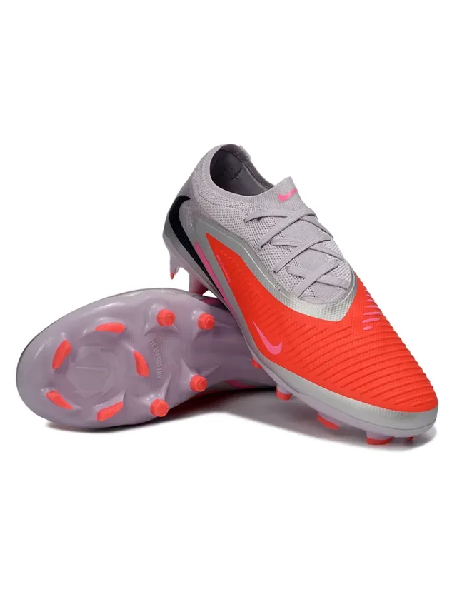 Nike Phantom GT Tênis de Futebol Cinza Laranja Low-Cut Knit Upper Asymmetric Chevron Overlay Campo Firme 5