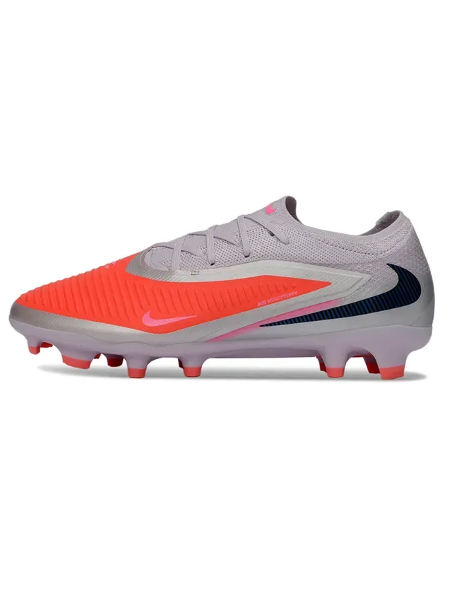 Nike Phantom GT Tênis de Futebol Cinza Laranja Low-Cut Knit Upper Asymmetric Chevron Overlay Campo Firme 7