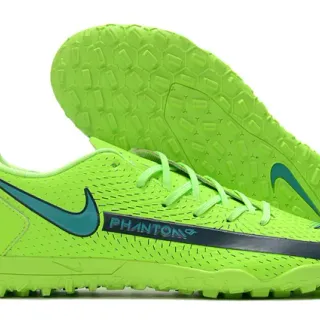 Nike Phantom GT Green Blue Low-Cut Synthetic Mesh Upper Teal Swoosh Overlay Turf Soccer Shoes