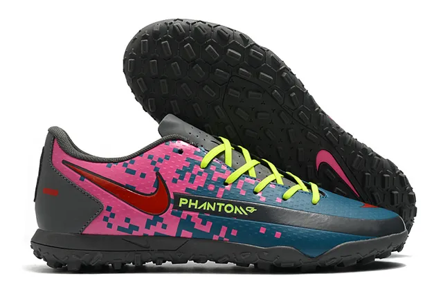 Nike Phantom GT Vert Bleu Bas-Coupé Maille Synthétique Supérieure Swoosh Turquoise Superposition Chaussures de Football Turf 15