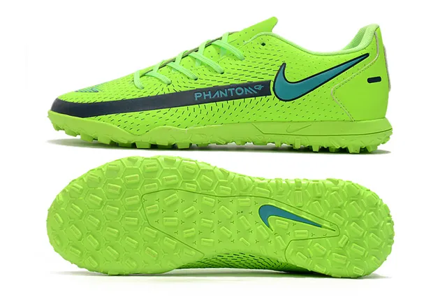 Nike Phantom GT Vert Bleu Bas-Coupé Maille Synthétique Supérieure Swoosh Turquoise Superposition Chaussures de Football Turf 19