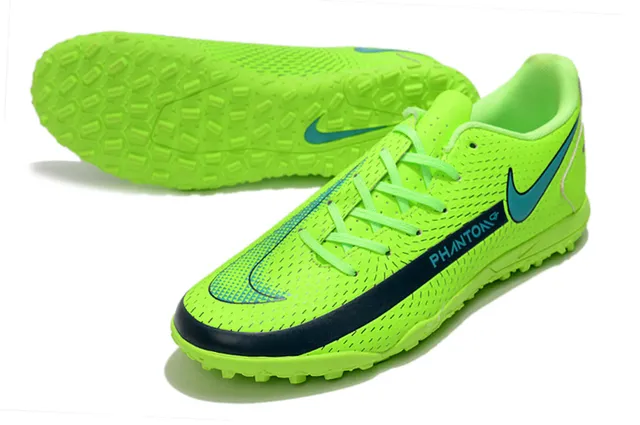 Nike Phantom GT Vert Bleu Bas-Coupé Maille Synthétique Supérieure Swoosh Turquoise Superposition Chaussures de Football Turf 23