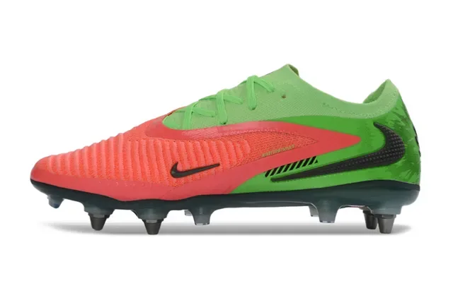 Nike Phantom GT أخضر أحمر منخفض القطعة أعلى نيت رباطات غير متماثلة أرضية صلبة أحذية كرة القدم 7