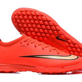 Nike Phantom GT Red Black Low-Cut Knit Upper Molded Square-Stud Outsole Turf Soccer Shoes