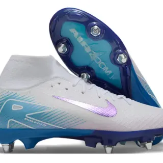 Nike Phantom GT White Blue High-Top Knit Upper Iridescent Purple Swoosh Firm-Ground Soccer Shoes