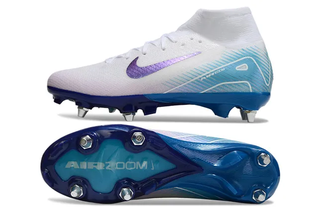 Nike Phantom GT White Blue High-Top Knit Upper Iridescent Purple Swoosh Firm-Ground Soccer Shoes 5