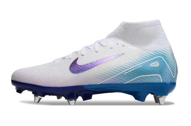 Nike Phantom GT White Blue High-Top Knit Upper Iridescent Purple Swoosh Firm-Ground Soccer Shoes 8