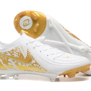 Nike Phantom GT White Gold Knit Upper Splatter-Print Graphic Firm-Ground Soccer Shoes