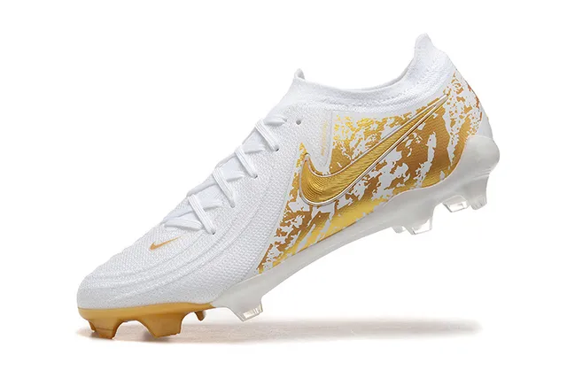 Nike Phantom GT White Gold Knit Upper Splatter-Print Graphic Firm-Ground Soccer Shoes 5