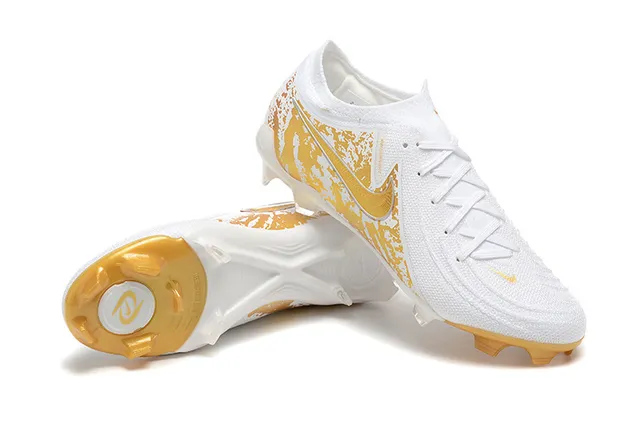 Nike Phantom GT White Gold Knit Upper Splatter-Print Graphic Firm-Ground Soccer Shoes 6