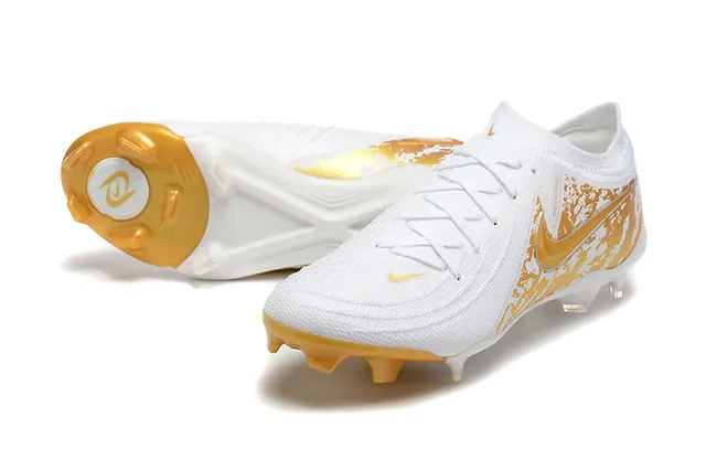 Nike Phantom GT White Gold Knit Upper Splatter-Print Graphic Firm-Ground Soccer Shoes 7