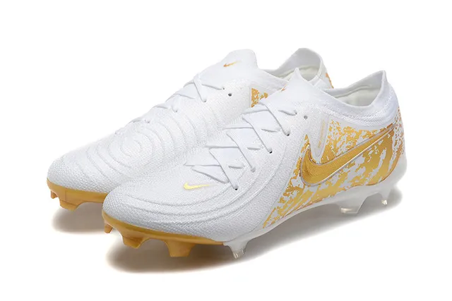 Nike Phantom GT White Gold Knit Upper Splatter-Print Graphic Firm-Ground Soccer Shoes 8