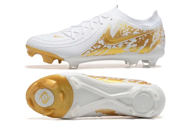 Nike Phantom GT White Gold Knit Upper Splatter-Print Graphic Firm-Ground Soccer Shoes 9