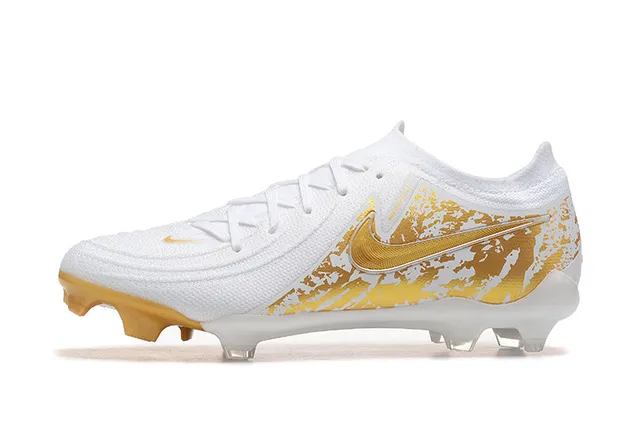 Nike Phantom GT White Gold Knit Upper Splatter-Print Graphic Firm-Ground Soccer Shoes 10