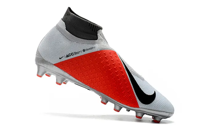 Nike Phantom VSN Gris Clair Noir Rouge Terrain Firme Chaussures de Football 3