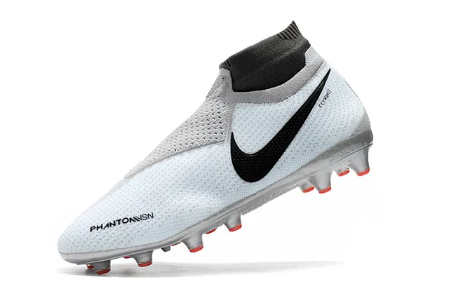 Nike Phantom VSN Gris Clair Noir Rouge Terrain Firme Chaussures de Football 4