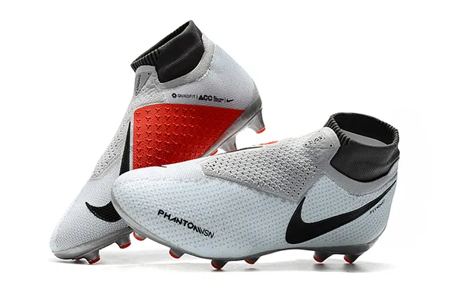 Nike Phantom VSN Gris Clair Noir Rouge Terrain Firme Chaussures de Football 7