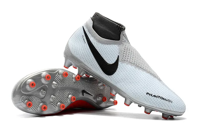 Nike Phantom VSN Gris Clair Noir Rouge Terrain Firme Chaussures de Football 9
