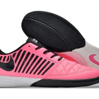 Nike Pink Black Quilted Toe Cap Vertical Cage Stripe Overlay Indoor Soccer Shoes