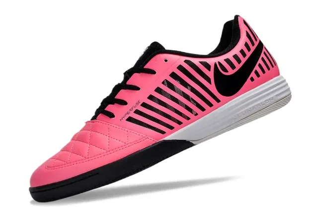 Nike Pink Black Quilted Toe Cap Vertical Cage Stripe Overlay Indoor Soccer Shoes 3