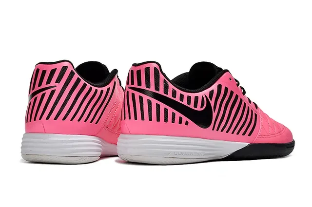 Nike Pink Black Quilted Toe Cap Vertical Cage Stripe Overlay Indoor Soccer Shoes 5