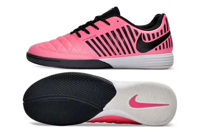 Nike Pink Black Quilted Toe Cap Vertical Cage Stripe Overlay Indoor Soccer Shoes 6