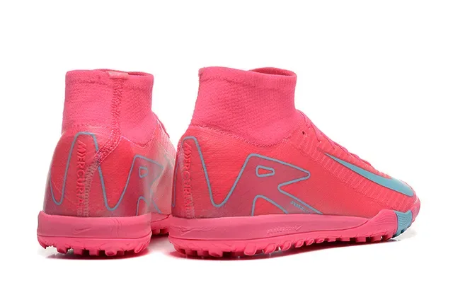 Nike chaussures de football turf haut, tricot, col de cheville intégré, rose et bleu 2