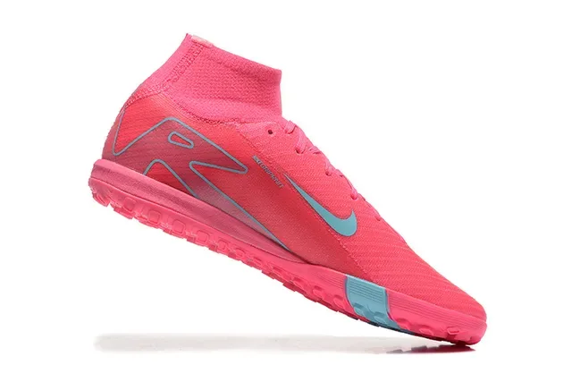 Nike chaussures de football turf haut, tricot, col de cheville intégré, rose et bleu 4
