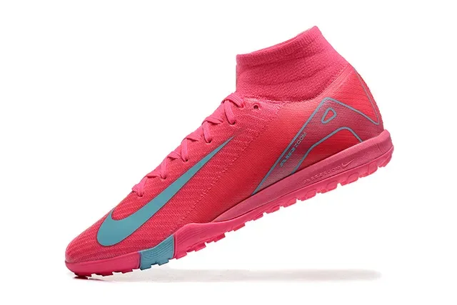 Nike chaussures de football turf haut, tricot, col de cheville intégré, rose et bleu 5