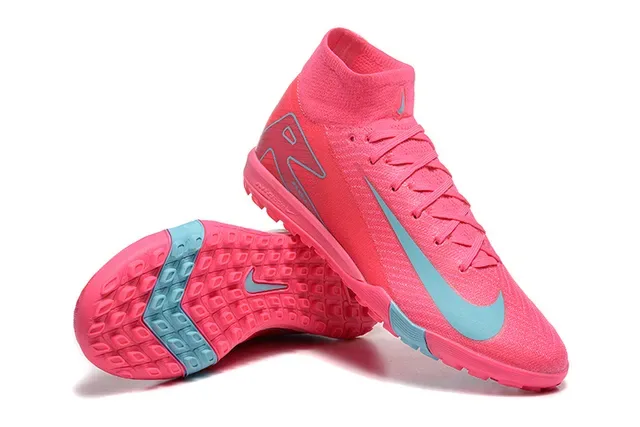 Nike chaussures de football turf haut, tricot, col de cheville intégré, rose et bleu 6