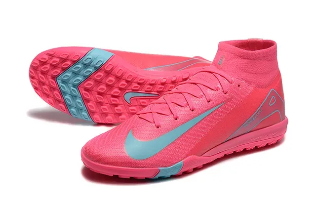 Nike chaussures de football turf haut, tricot, col de cheville intégré, rose et bleu 7